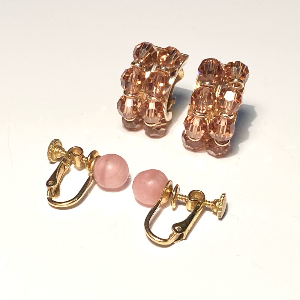 Napier Crystal Clip On & Pink Screw Back Earrings - Picture 4 of 14